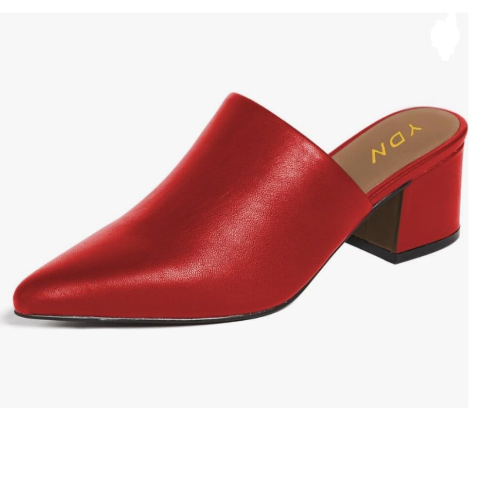 Ydn Red Block Low Heel Mules Slip On Loafers Poin… - image 1